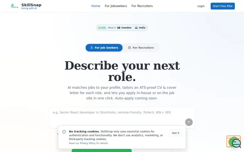 Screenshot of SkillSnap, a launch using Loopia