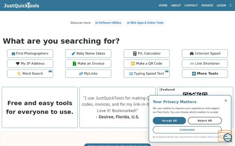Screenshot of JustQuickTools