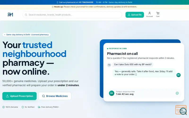 Screenshot of Rajdhani Medicos, a launch using Next.js
