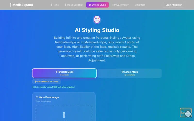 Screenshot of AI Studio for Styling & Headshots