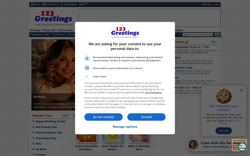 Screenshot of 123greetings.com