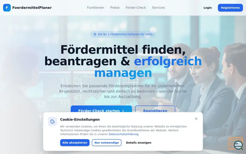 Screenshot of FoerdermittelPlaner, a launch using INWX
