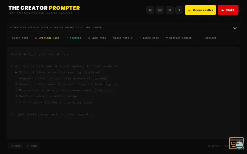 Screenshot of The Creator Prompter