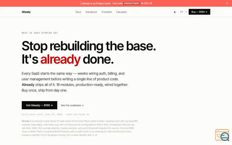 Screenshot of Already, a launch using Base44