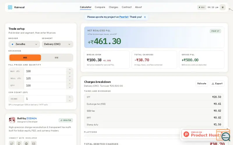Screenshot of Kairocal - The Brokerage Calculator