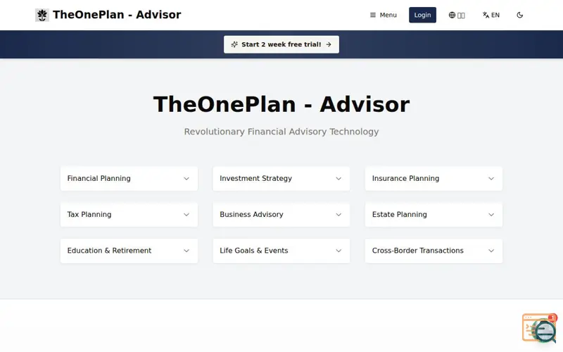Screenshot of TheOnePlan Advisor