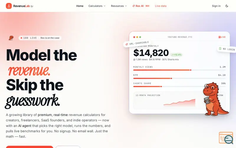Screenshot of RevenueLab.fyi