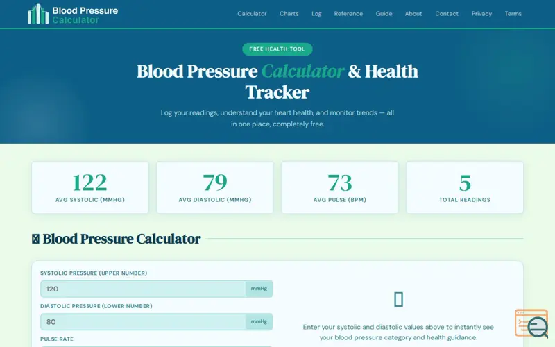 Screenshot of Blood Pressure Calculator & Tracker