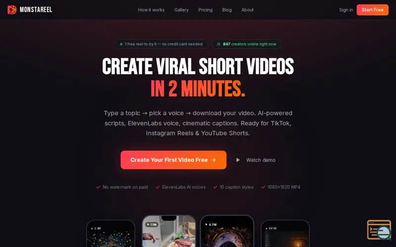 Screenshot of MonstaReel