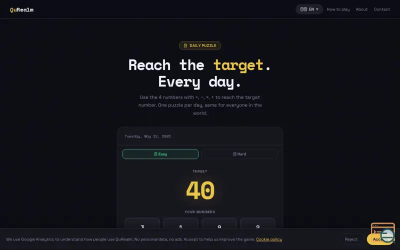 Screenshot of QuRealm — Daily math puzzle 