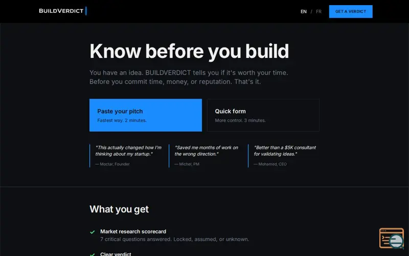 Screenshot of BUILDVERDICT