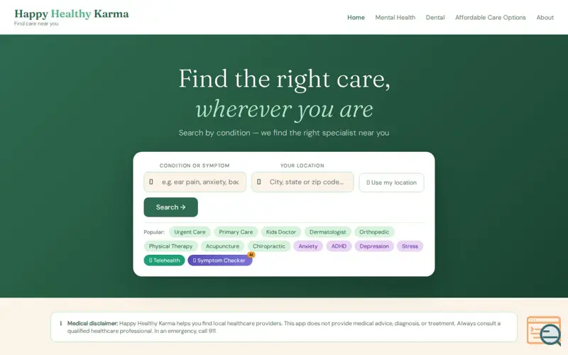 Screenshot of Happy Healthy Karma