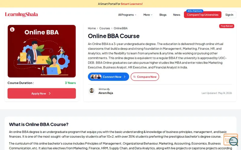 Screenshot of Online BBA Program