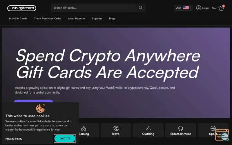 Screenshot of Coin2giftcard