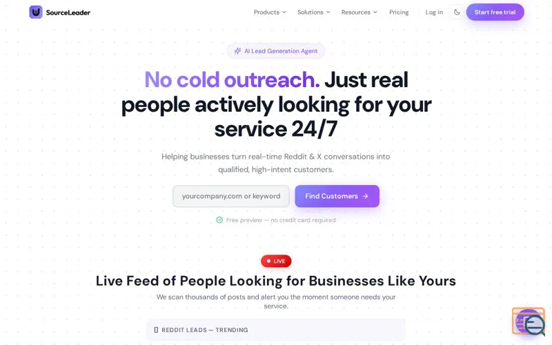 Screenshot of SourceLeader