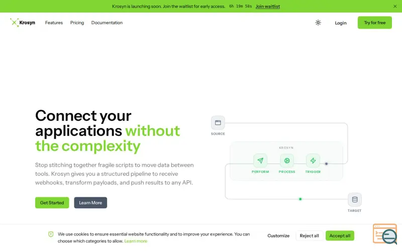 Screenshot of Krosyn, a launch using Inter Font