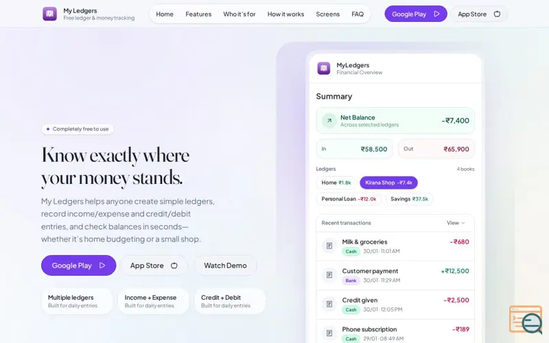 Screenshot of MyLedgers