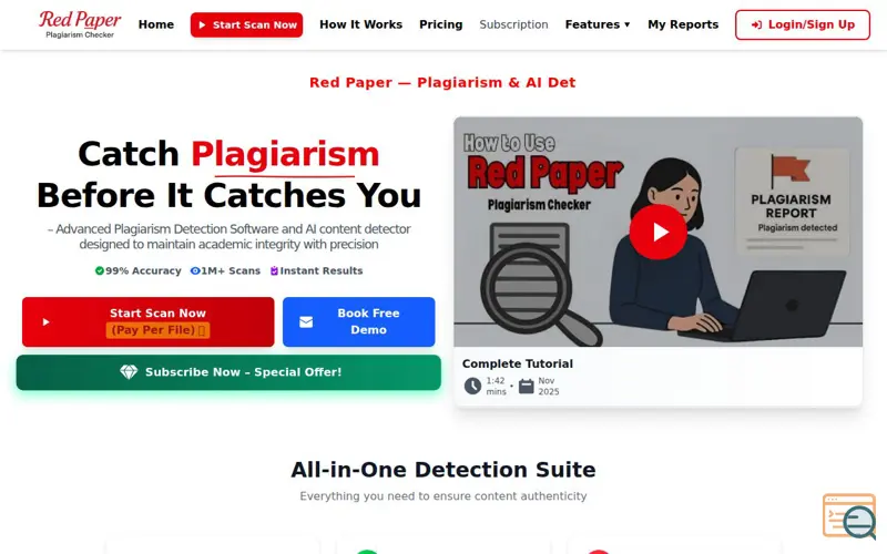 Screenshot of RED PAPER PLAGIARISM CHECKER