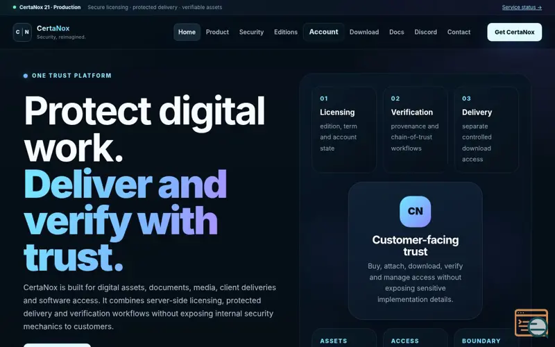 Screenshot of CertaNox · Digital Trust Infrastructure