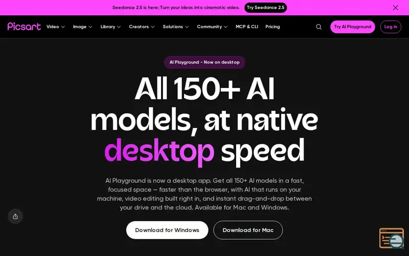 Screenshot of Picsart AI Playground for Desktop