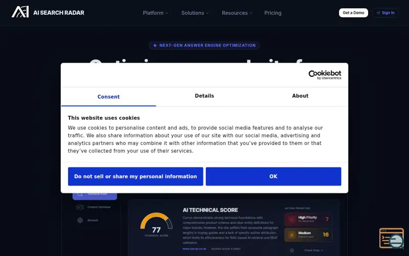 Screenshot of AI Search Radar