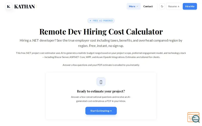 Screenshot of .NET Project Cost Estimator