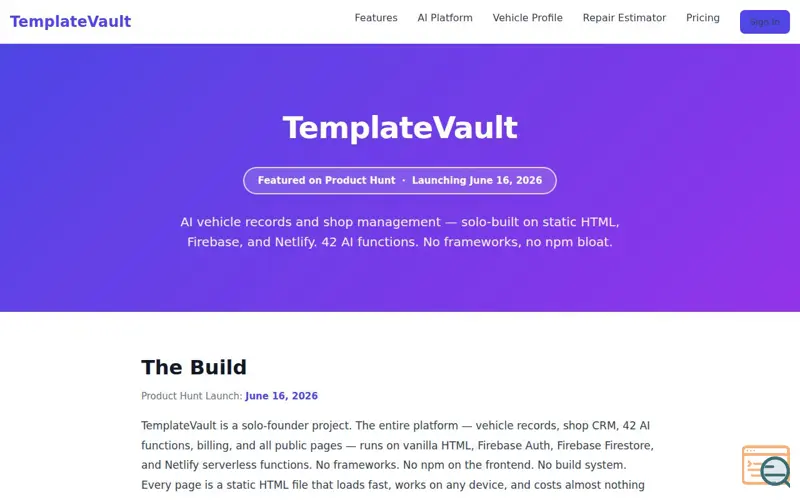 Screenshot of TemplateVault