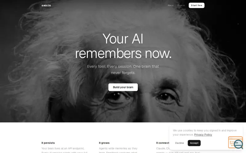 Screenshot of saor.io - Active Memory for All AI