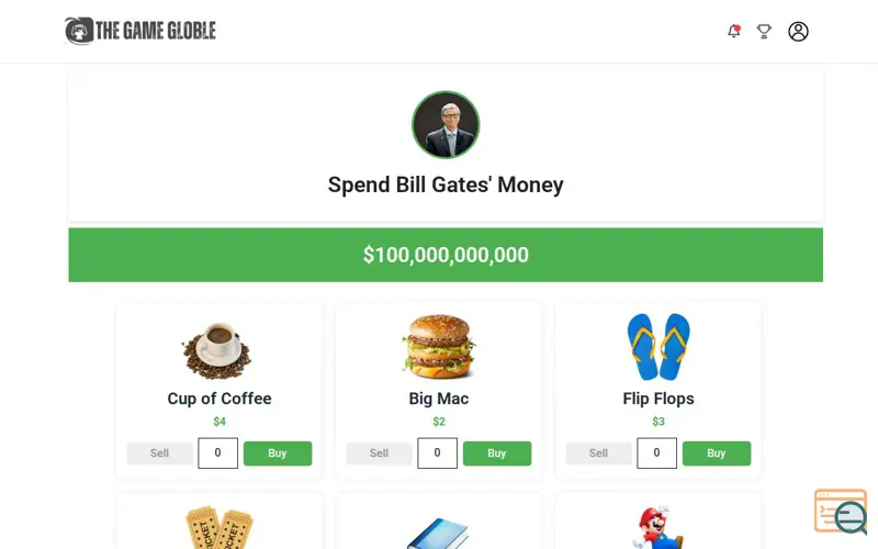Screenshot of TheGameGloble - Spend Bill Gates Money