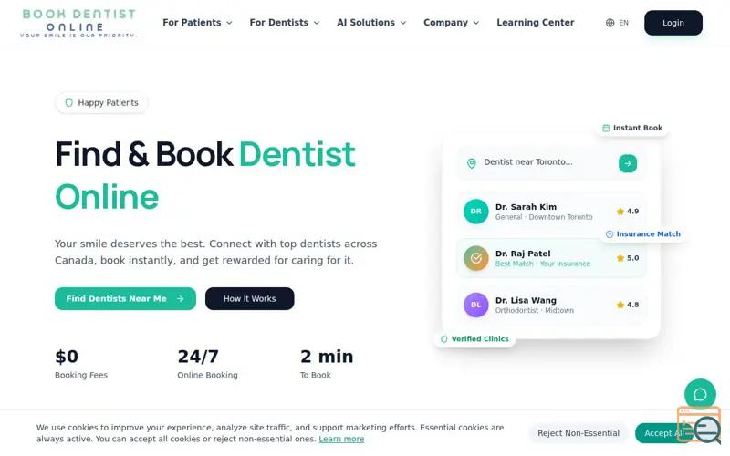 Screenshot of Book Dentist Online, a launch using Icons8