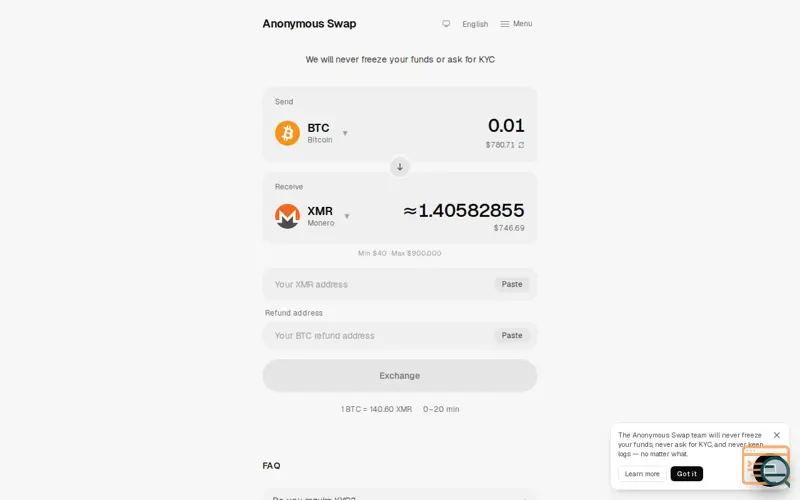 Screenshot of Anonymous Swap, a launch using BitList