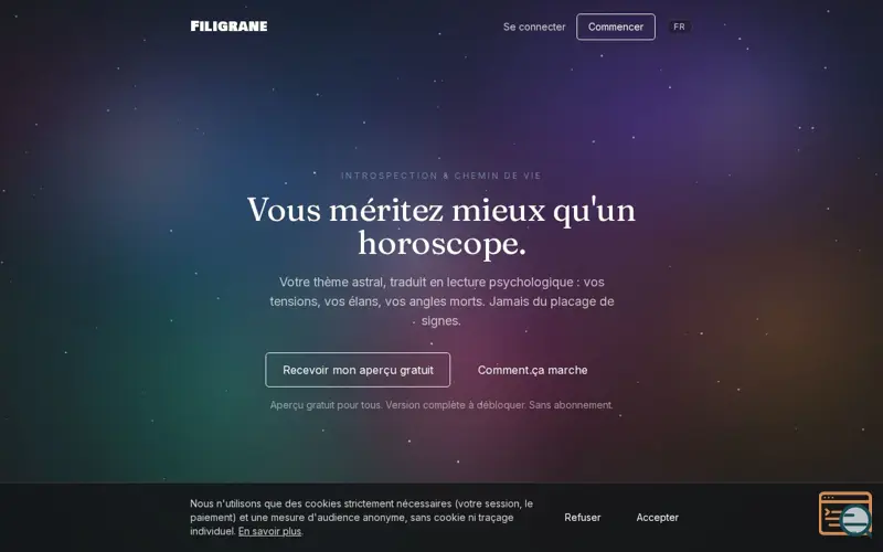 Screenshot of Filigrane — votre lecture psychologique, en profondeur