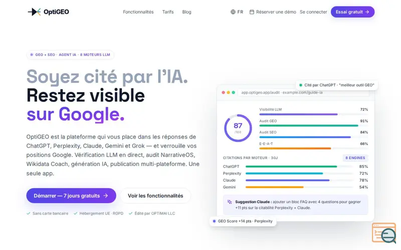 Screenshot of OptiGEO — AI Brand Tracker