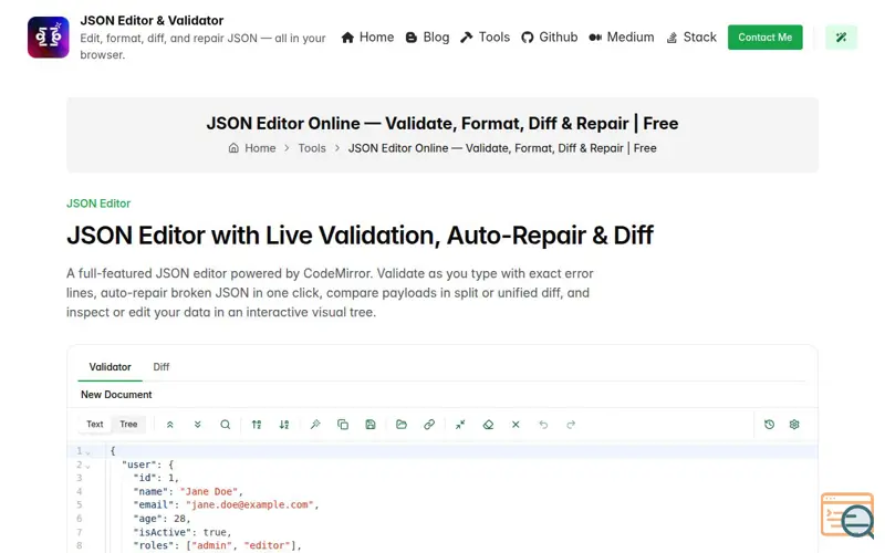 Screenshot of JSON Editor & Validator