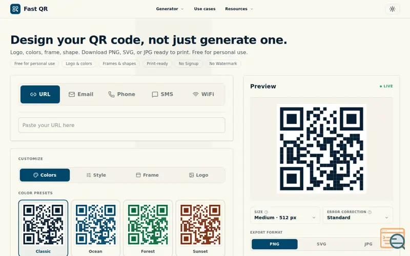 Screenshot of Fast QR