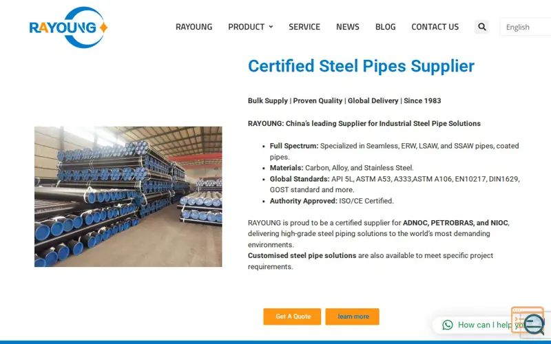 Screenshot of Certified Steel Pipes Supplier, a launch using Astra