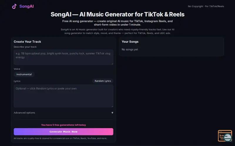 Screenshot of SongAI
