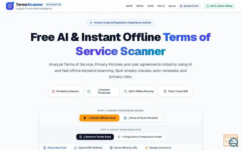 Screenshot of Terms Scanner – Free AI & Offline Terms of Service Analyzer