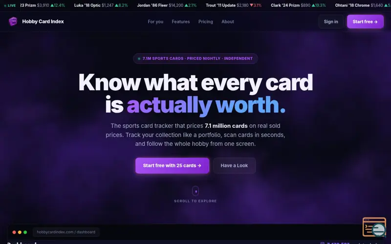 Screenshot of Hobby Card Index