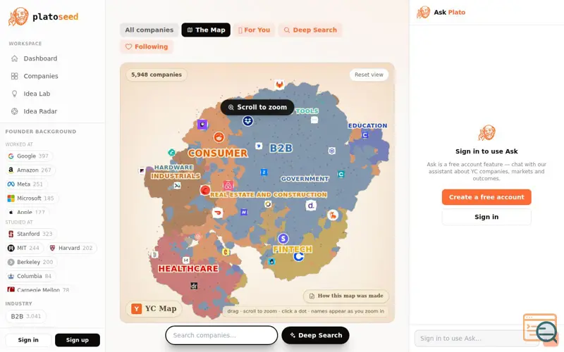 Screenshot of Map of 5000 YC Startups