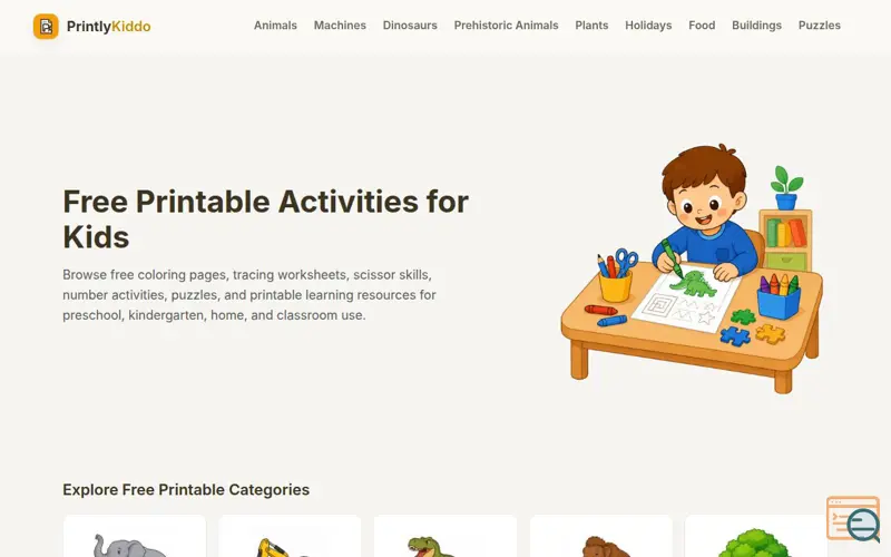Screenshot of PrintlyKiddo