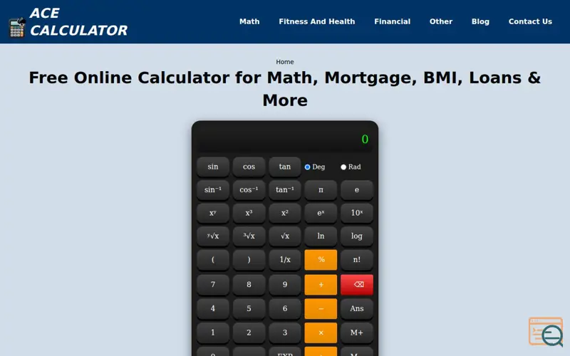 Screenshot of Ace Calculator, a launch using WP Statistics