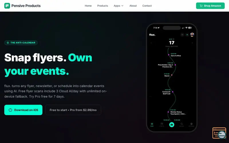 Screenshot of flux. unbox your schedule