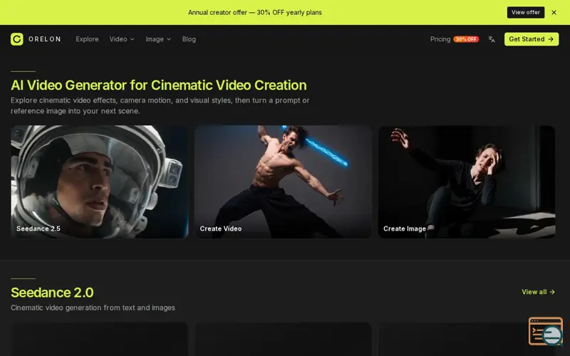 Screenshot of Orelon - AI Video Generator for Cinematic Creation