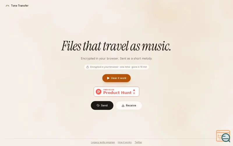 Screenshot of Tone Transfer — send encrypted files as music