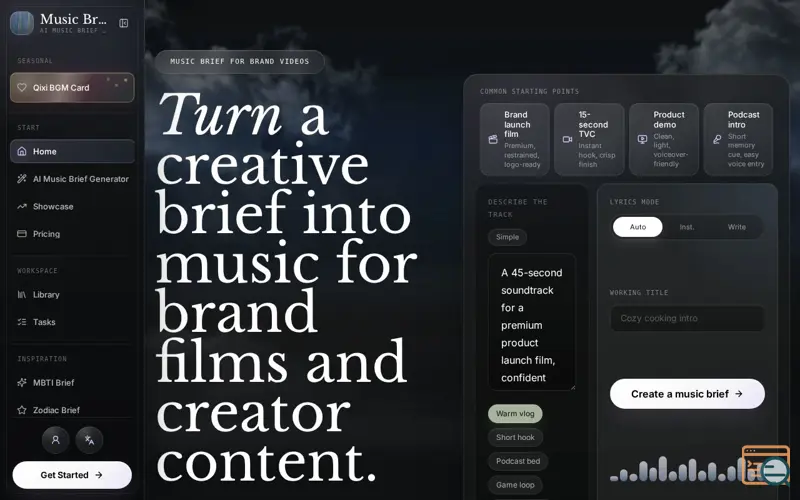 Screenshot of Music Brief
