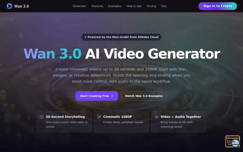 Screenshot of Wan 3.0 AI Video Generator - Text & Image to Video, a launch using CNZZ