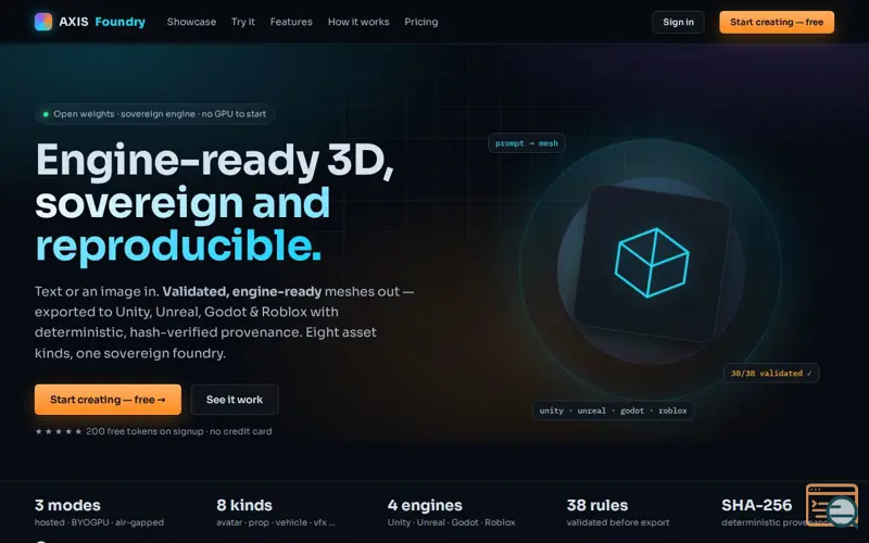 Screenshot of AXIS 3D Foundry — Studio Redirect, a launch using Babylon.js