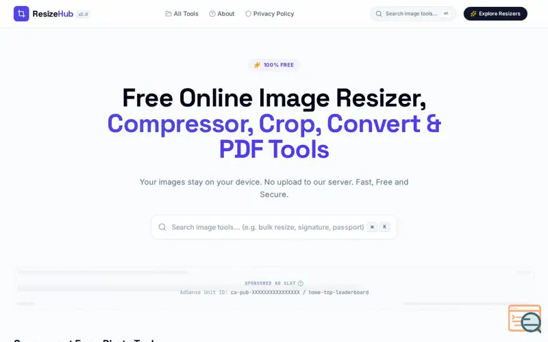 Screenshot of ResizeHub, a launch using Fazier