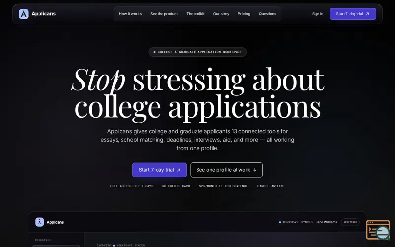 Screenshot of Applicans